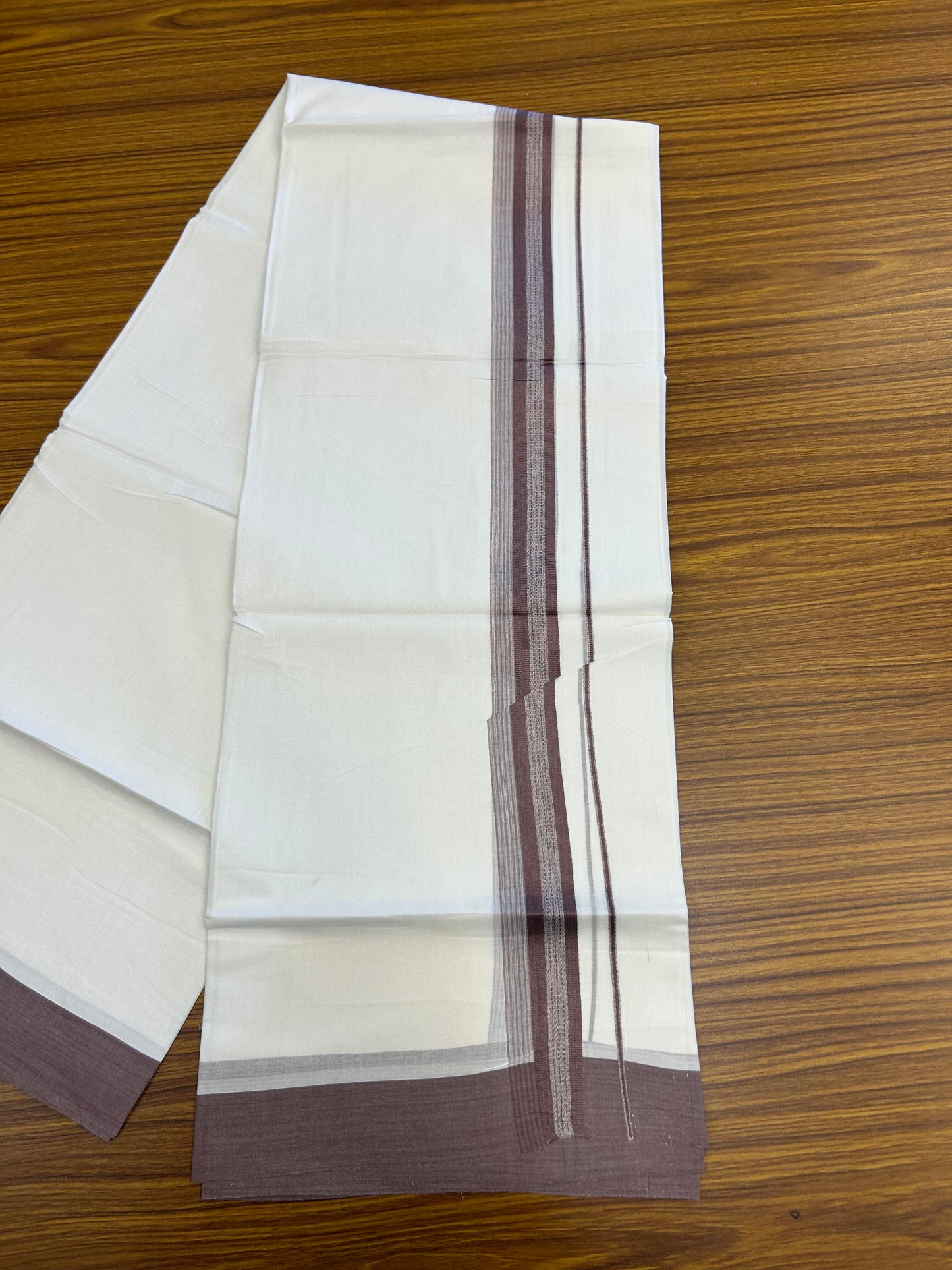 20% Discount ! Kaitharikada Balaramapuram 100% Cotton Pure White Double Mundu/Dothi - 100x80 - 2 inch Violet ash Shaded Stripes Kara 3.90 m (8 muzham) - 28 KK5364 MC