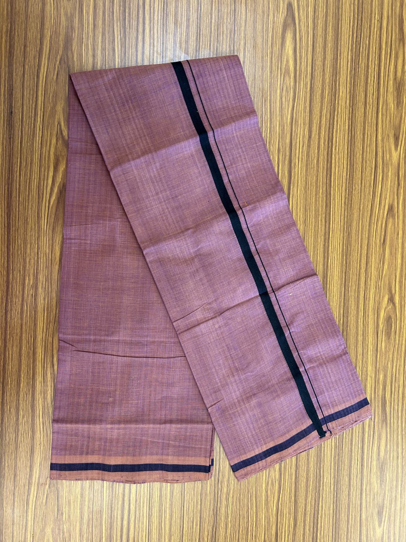 Handloom Single Hallmarked - 10% Discount !! KaithariKada 100% Pure Cotton - Mundu/Dhoti Deep Ruby Body & 1.5 cm Black Kara - (2 meter / 4 muzham)- 2 KK8044 ELA