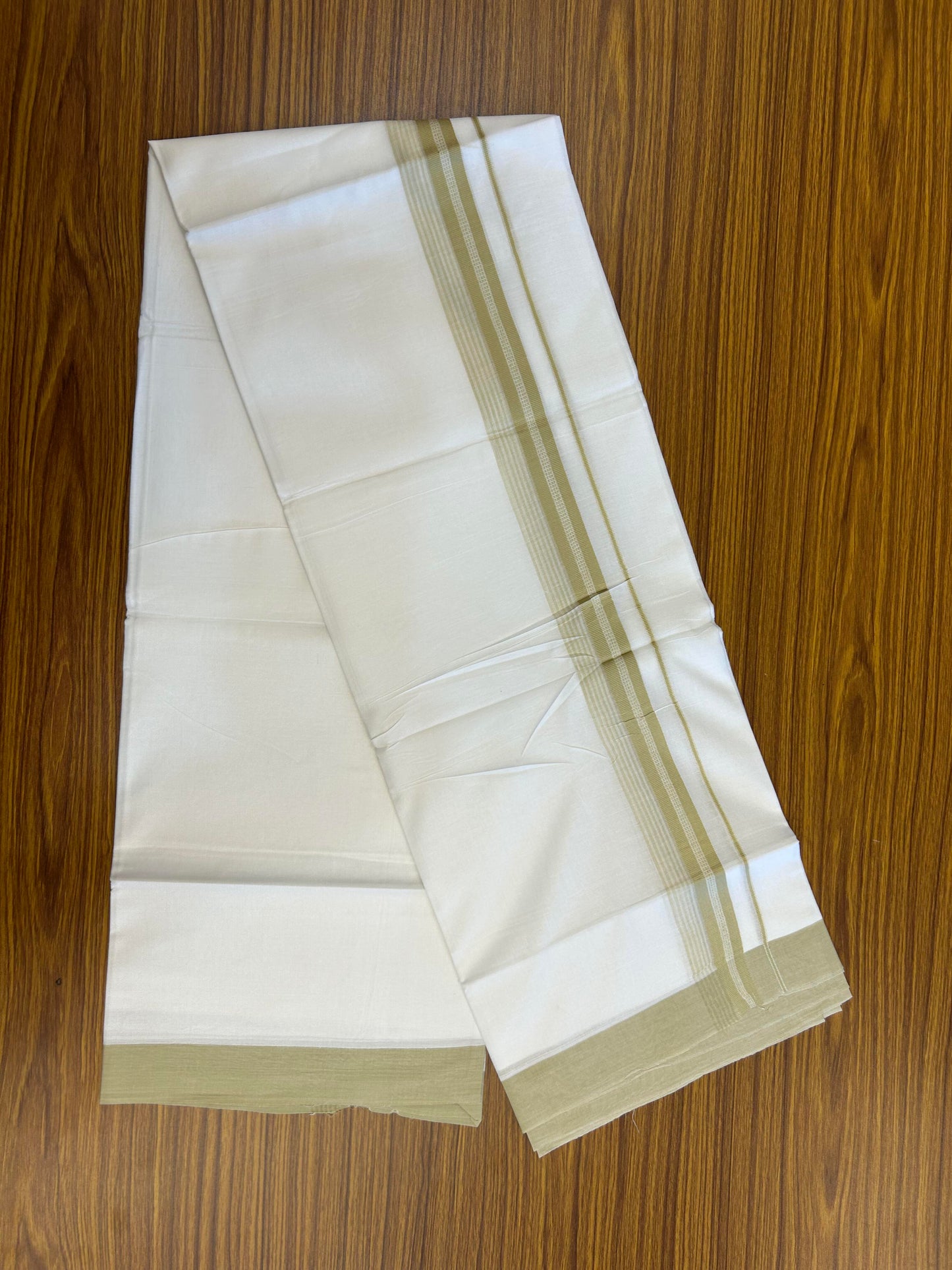 20% Discount ! Kaitharikada Balaramapuram 100% Cotton Pure White Double Mundu/Dothi - 100x80 - 2 inch Pista Green Shaded Stripes Kara 3.90 m (8 muzham) - 26 KK5364 MC