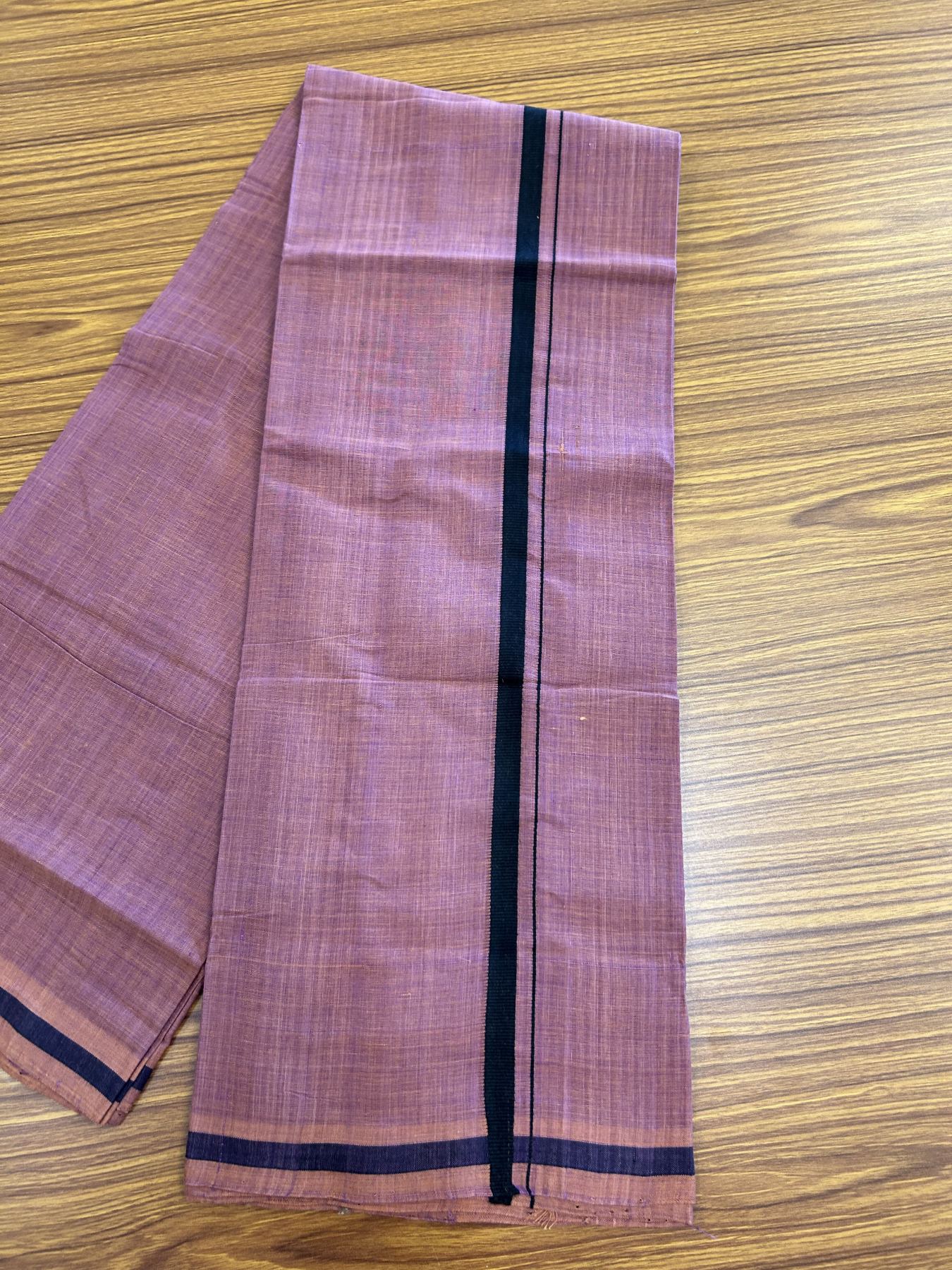 Handloom Single Hallmarked - 10% Discount !! KaithariKada 100% Pure Cotton - Mundu/Dhoti Deep Ruby Body & 1.5 cm Black Kara - (2 meter / 4 muzham)- 2 KK8044 ELA