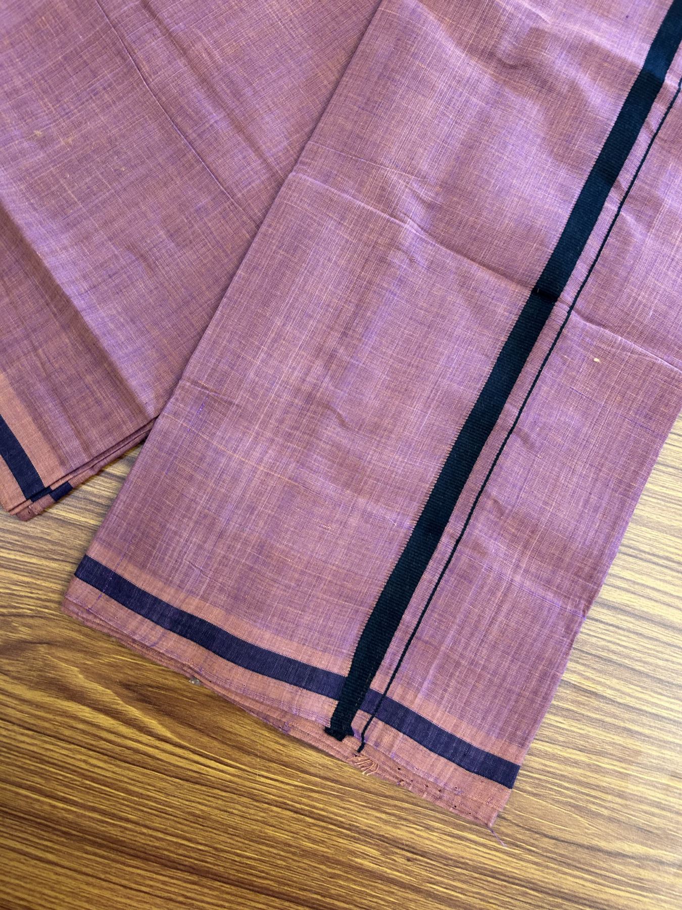 Handloom Single Hallmarked - 10% Discount !! KaithariKada 100% Pure Cotton - Mundu/Dhoti Deep Ruby Body & 1.5 cm Black Kara - (2 meter / 4 muzham)- 2 KK8044 ELA