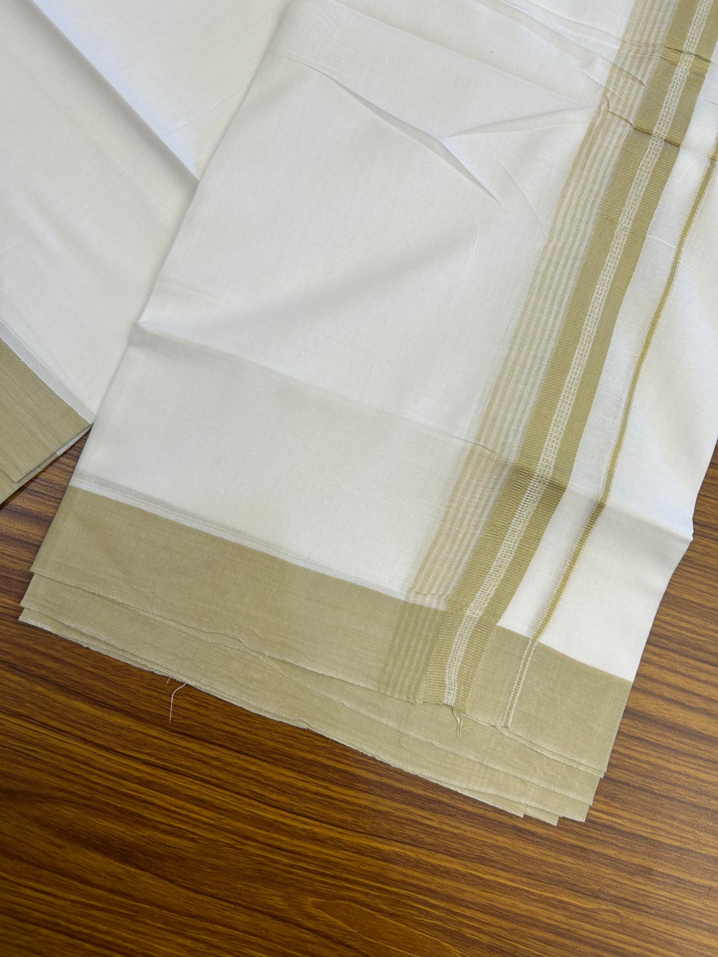 20% Discount ! Kaitharikada Balaramapuram 100% Cotton Pure White Double Mundu/Dothi - 100x80 - 2 inch Pista Green Shaded Stripes Kara 3.90 m (8 muzham) - 26 KK5364 MC