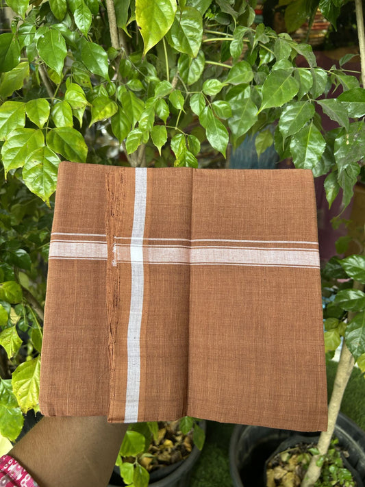 Handloom Single Hallmarked - 10% Discount ! KaithariKada 100% Pure Cotton - Mundu/Dhoti 0.5 inch White shaded Kara with Kavi colour Body - (2 meter / 4 muzham) - 74 KK8044 ELA