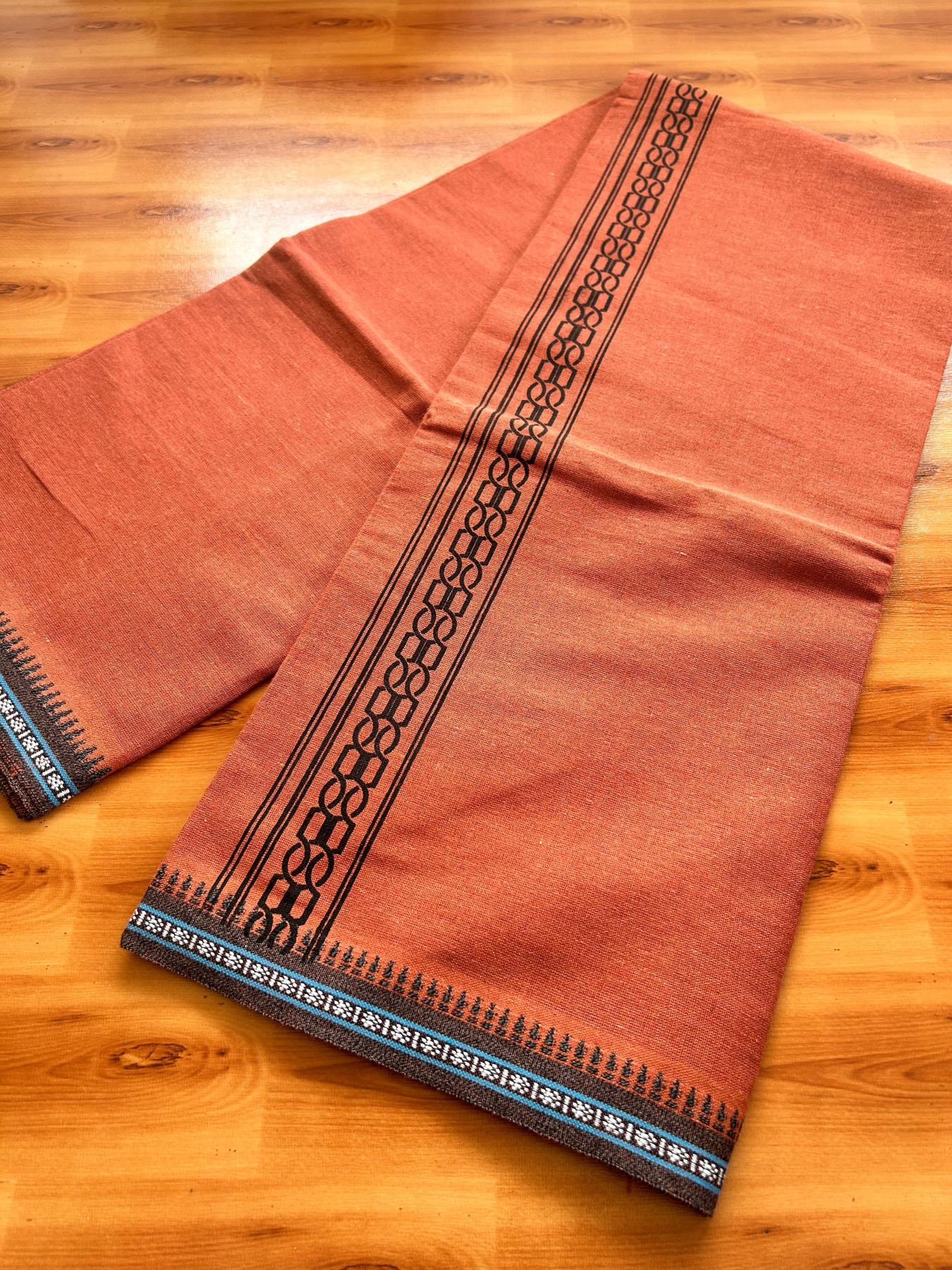 Single Kaily / Lungi - Kaitharikada - Mixed Cotton - 40s twisted - 1.75 inch Black Printed Design Printed Kuppadam Kara With Kavi Colour Body (2 meter / 4 muzham) - 2 KK8075 SAT
