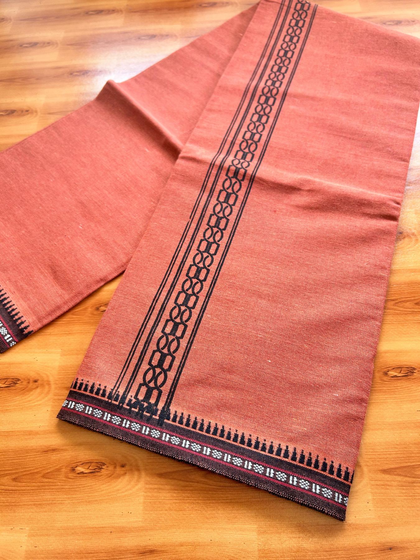 Single Kaily / Lungi - Kaitharikada - Mixed Cotton - 40s twisted - 1.75 inch Black Printed Design Printed Kuppadam Kara With Kavi Colour Body (2 meter / 4 muzham) - 3 KK8075 SAT