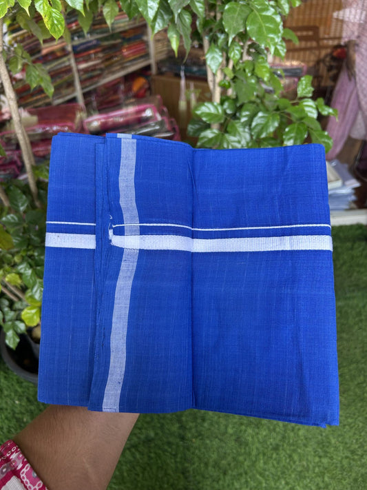 Handloom Single Hallmarked - 10% Discount !! KaithariKada 100% Pure Cotton - Mundu/Dhoti Navy Blue Body & 1 cm White Kara - (2 meter / 4 muzham) - 12 KK8044 ELA