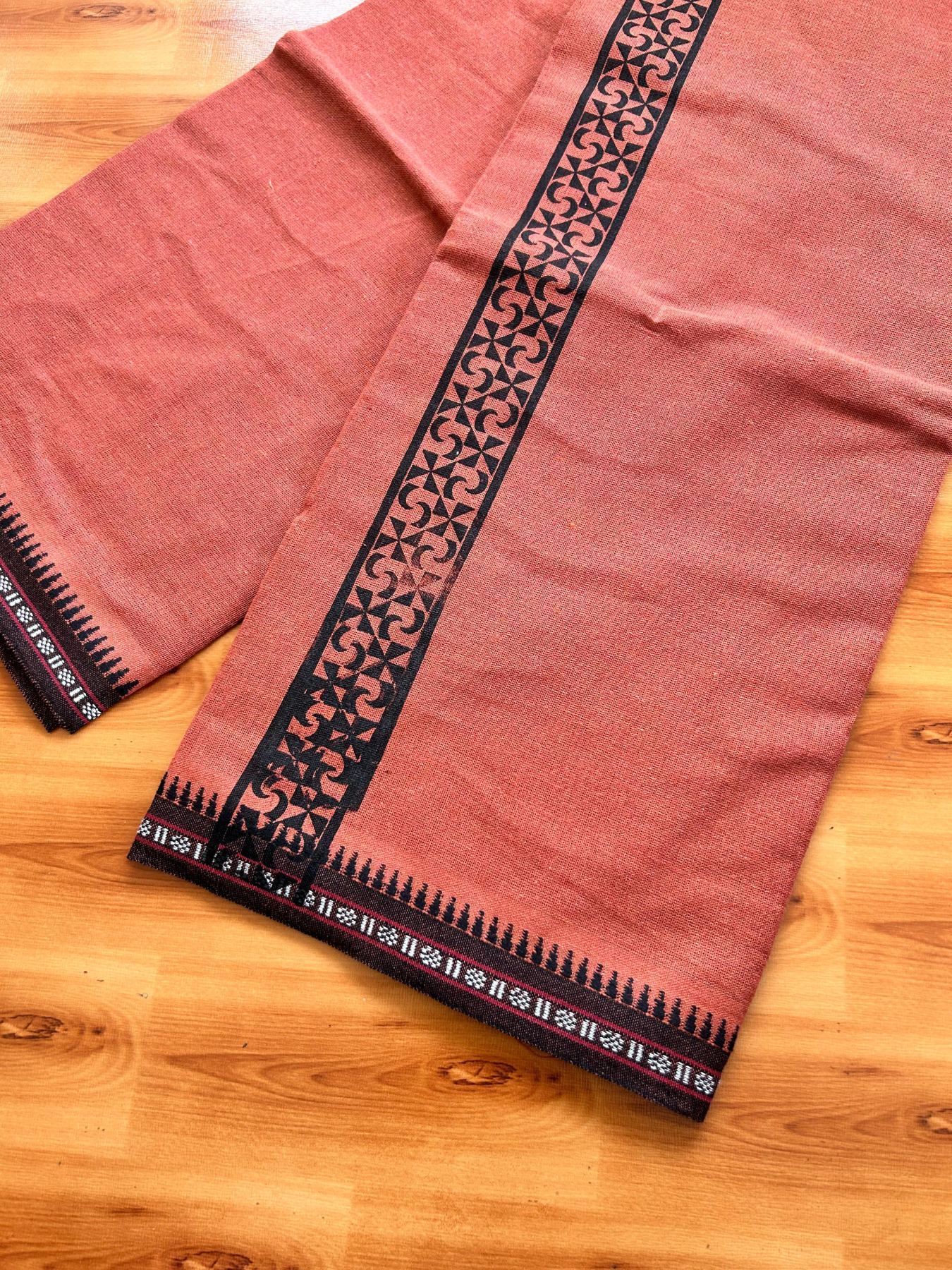 Single Kaily / Lungi - Kaitharikada - Mixed Cotton - 40s twisted - 1.75 inch Black Printed Design Printed Kuppadam Kara With Kavi Colour Body (2 meter / 4 muzham) - 8 KK8075 SAT