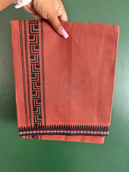 Single Kaily / Lungi - Kaitharikada - Mixed Cotton - 40s twisted - 1.75 inch Black Printed Design Printed Kuppadam Kara With Kavi Colour Body (2 meter / 4 muzham) - 10 KK8075 SAT