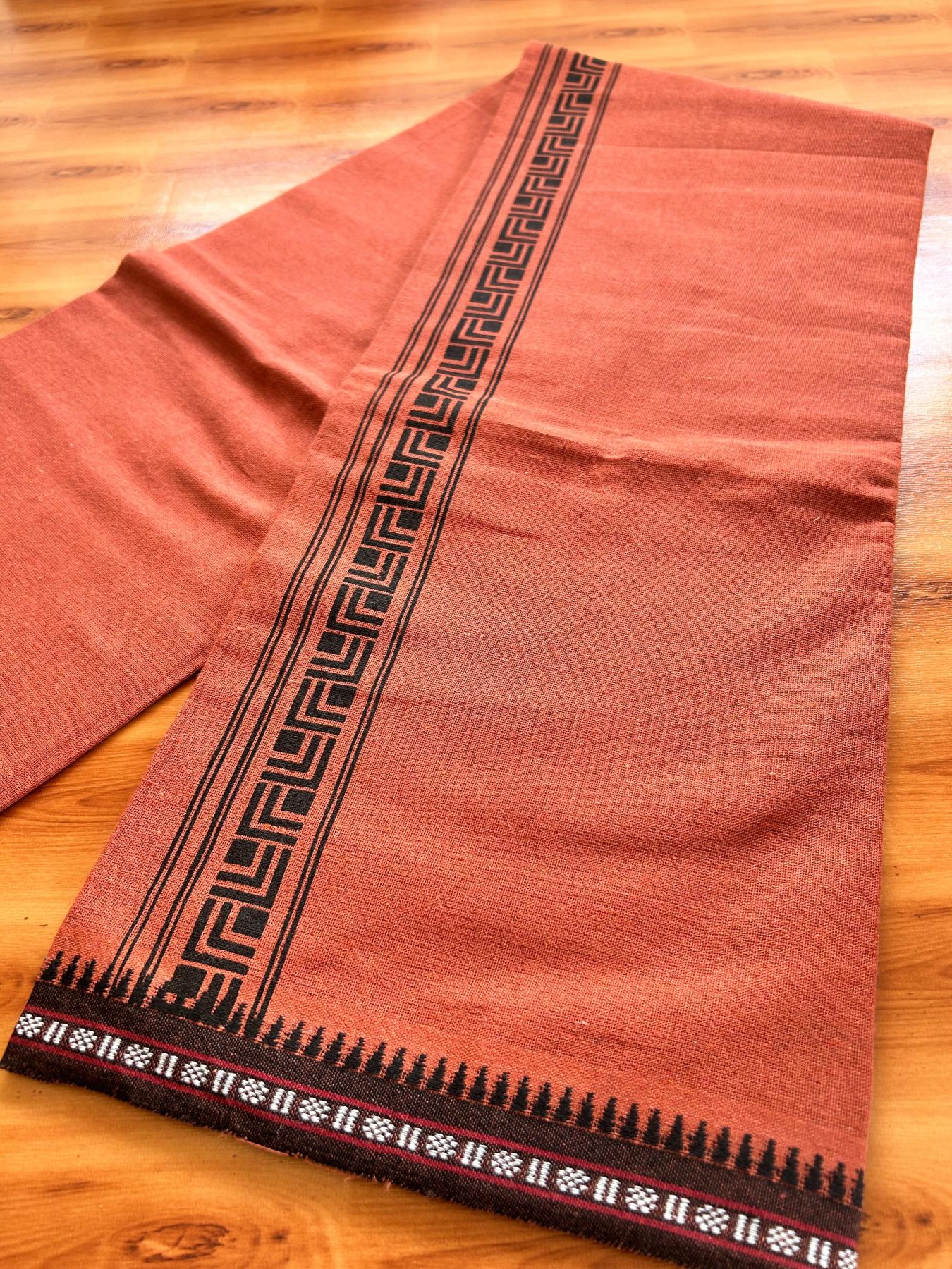 Single Kaily / Lungi - Kaitharikada - Mixed Cotton - 40s twisted - 1.75 inch Black Printed Design Printed Kuppadam Kara With Kavi Colour Body (2 meter / 4 muzham) - 10 KK8075 SAT