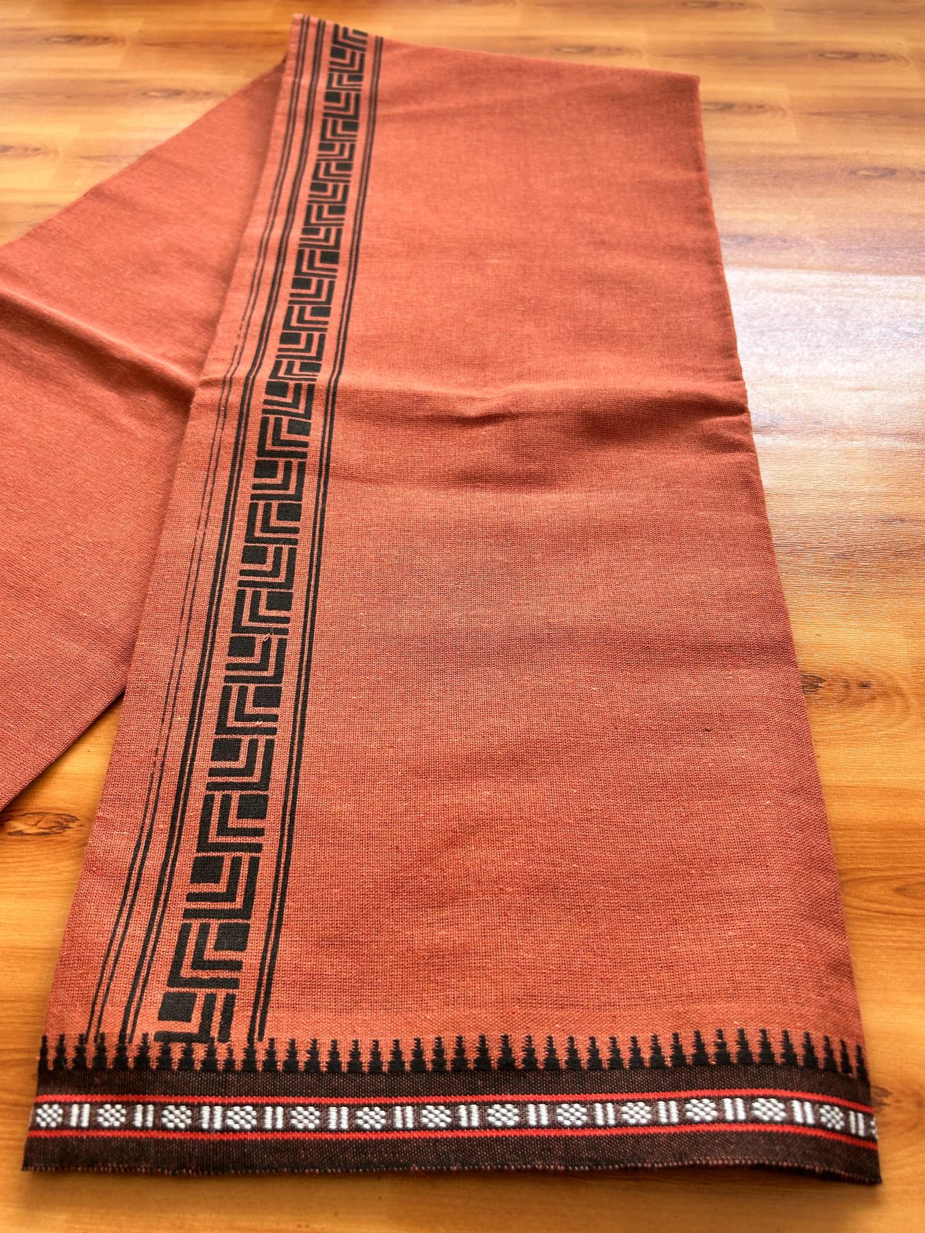 Single Kaily / Lungi - Kaitharikada - Mixed Cotton - 40s twisted - 1.75 inch Black Printed Design Printed Kuppadam Kara With Kavi Colour Body (2 meter / 4 muzham) - 11 KK8075 SAT