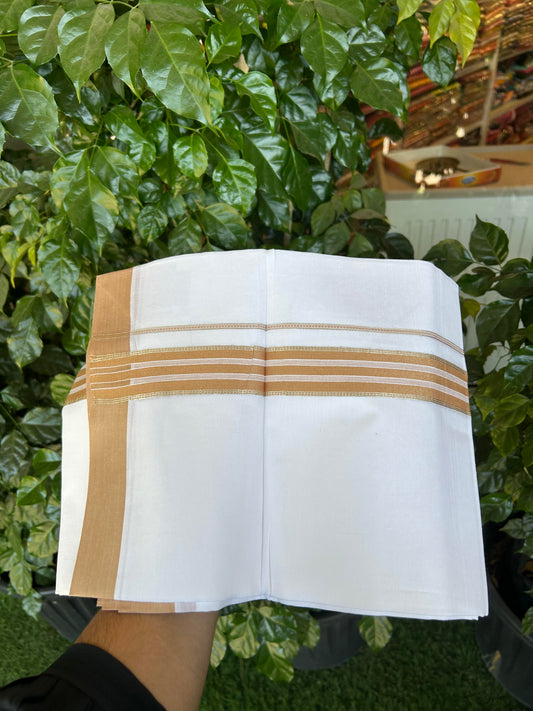 20% Discount ! Kaitharikada Balaramapuram 100% Cotton Pure White Double Mundu/Dothi - 100x80 - 1.5 inch Silver Kasav & Cinnamon Brown Striped Kara 3.90 m (8 muzham) - 73 KK5364 MC
