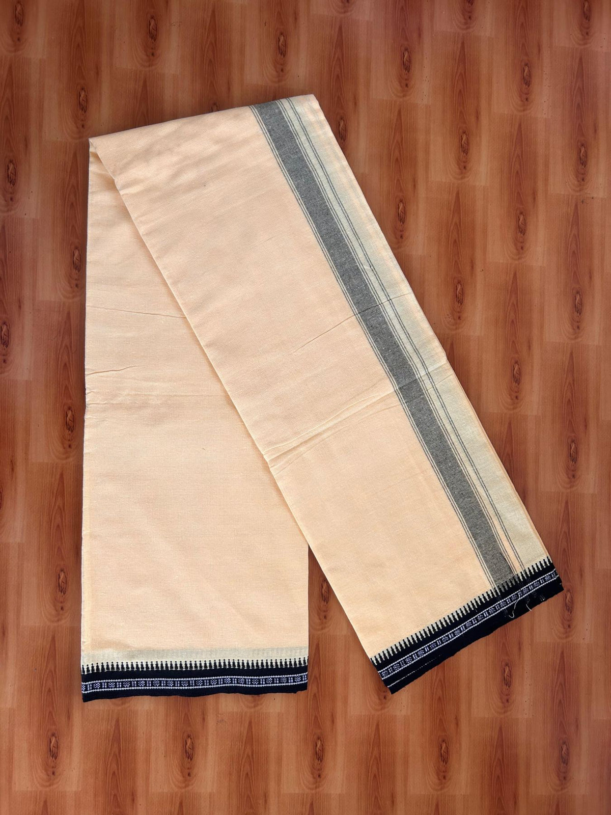 Single Kaily / Lungi -Mixed Cotton - Kaitharikada - 2/40s twisted - 1.25 inch Black Stripes Kara  Kuppadam Border With Yellow Colour Body (2 meter / 4 muzham) - 30 KK8088 SAT