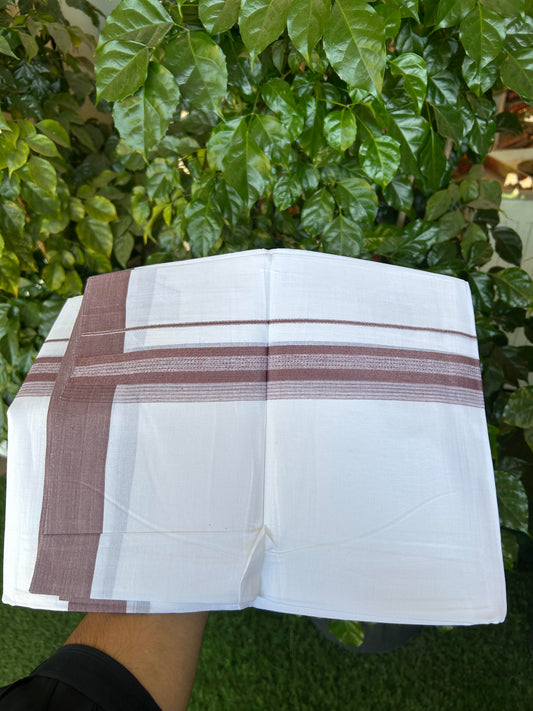 20% Discount ! Kaitharikada Balaramapuram 100% Cotton Pure White Double Mundu/Dothi - 100x80 - 2 inch Violet ash Shaded Stripes Kara 3.90 m (8 muzham) - 28 KK5364 MC
