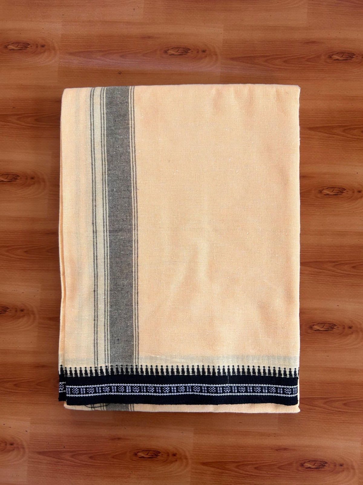 Single Kaily / Lungi -Mixed Cotton - Kaitharikada - 2/40s twisted - 1.25 inch Black Stripes Kara  Kuppadam Border With Yellow Colour Body (2 meter / 4 muzham) - 30 KK8088 SAT