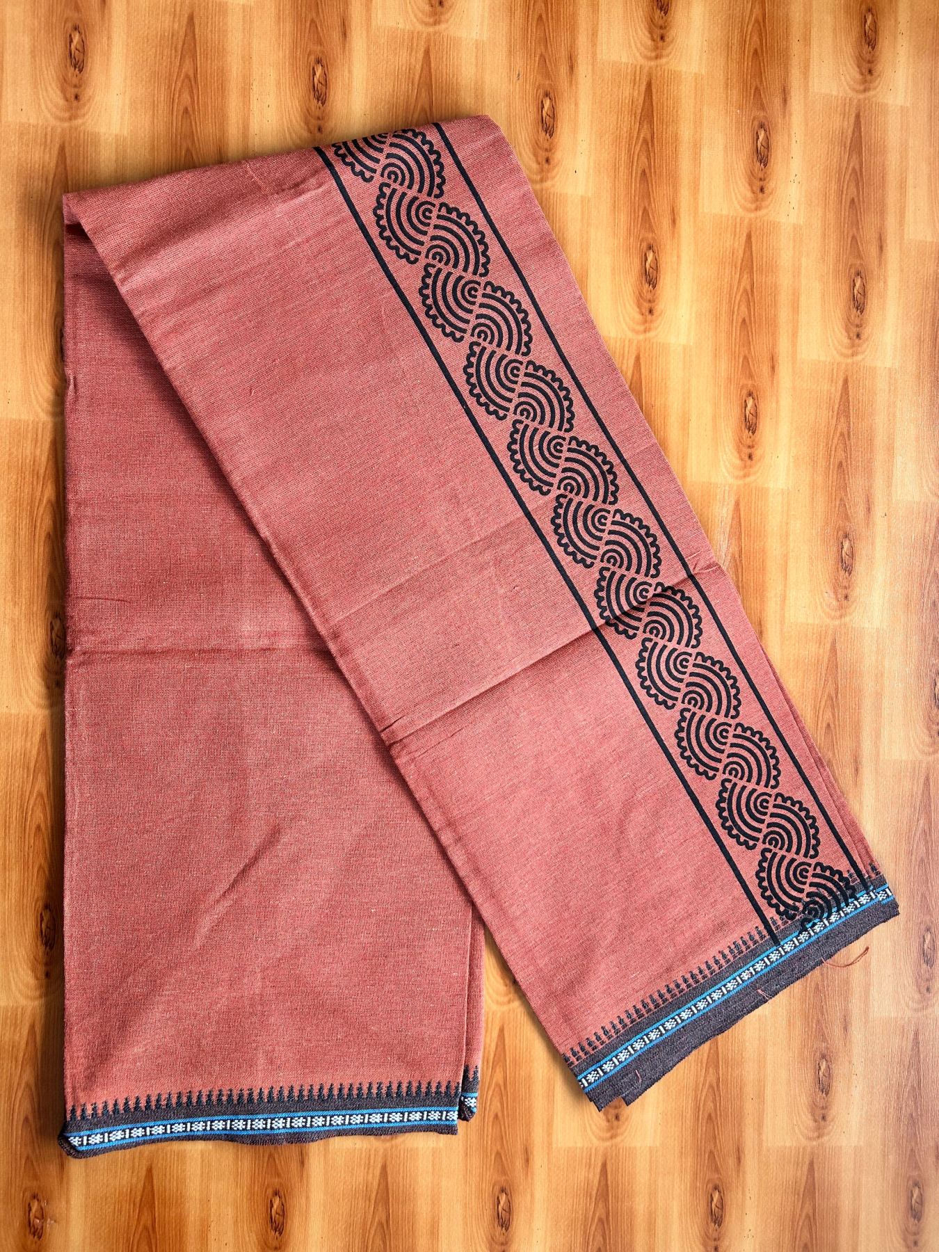 Single Kaily / Lungi - Kaitharikada - Mixed Cotton - 40s twisted - 1.75 inch Black Printed Design Printed Kuppadam Kara With Kavi Colour Body (2 meter / 4 muzham) - 20 KK8075 SAT