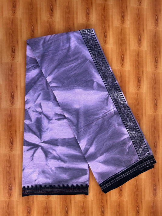 Single Kaily / Lungi - Kaitharikada - Mixed Cotton - 40s twisted - 1.75 inch Black Printed Design Kara With Light Purple & Black Shaded Colour Body (2 meter / 4 muzham) -  1 KK8088 SAT
