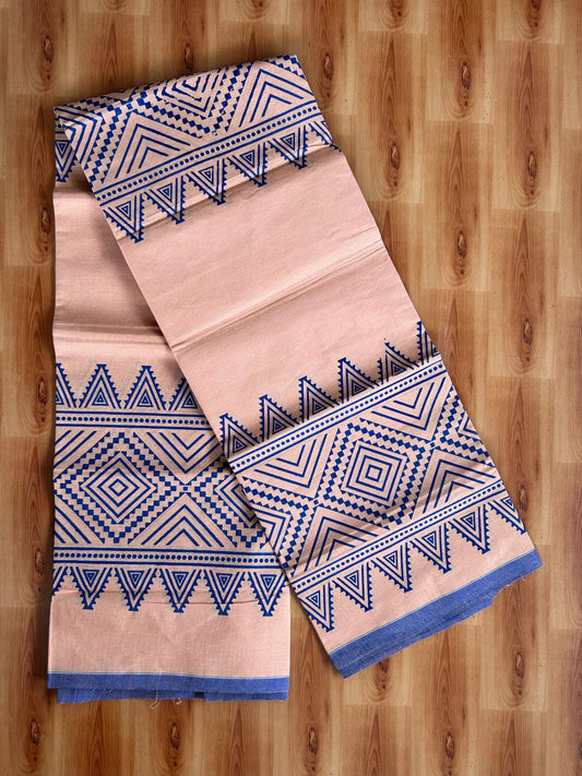 Single Kaily / Lungi - Pure Cotton - (40s) -  Blue Printed design with Light Kavi colour body (2 meter / 4 muzham) - 10 KK8071 GAN