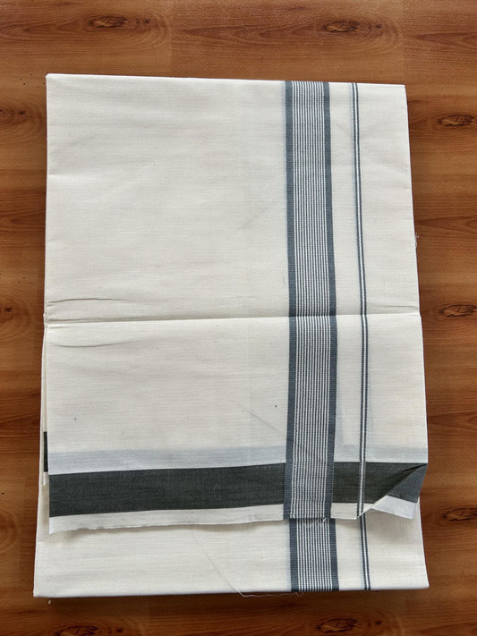 Single Off White - (Unbleached) Mundu/Dhoti - 20% Discount! KaithariKada Balaramapuram Pure Cotton 70x30 - 1.25 inch Greyish Sage Green Striped Kara (2 meter /4 muzham) - 9 KK5409 PMC