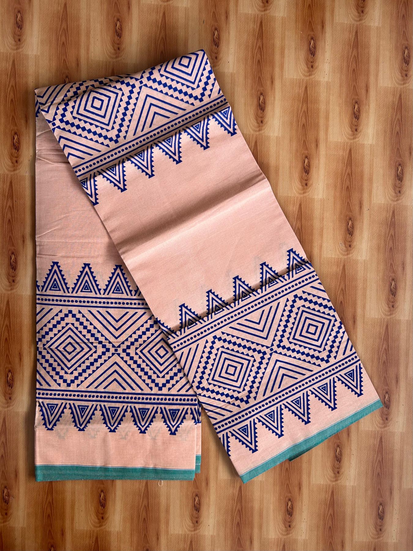 Single Kaily / Lungi - Pure Cotton - (40s) -  Blue Printed design with Light Kavi colour body (2 meter / 4 muzham) - 11 KK8071 GAN