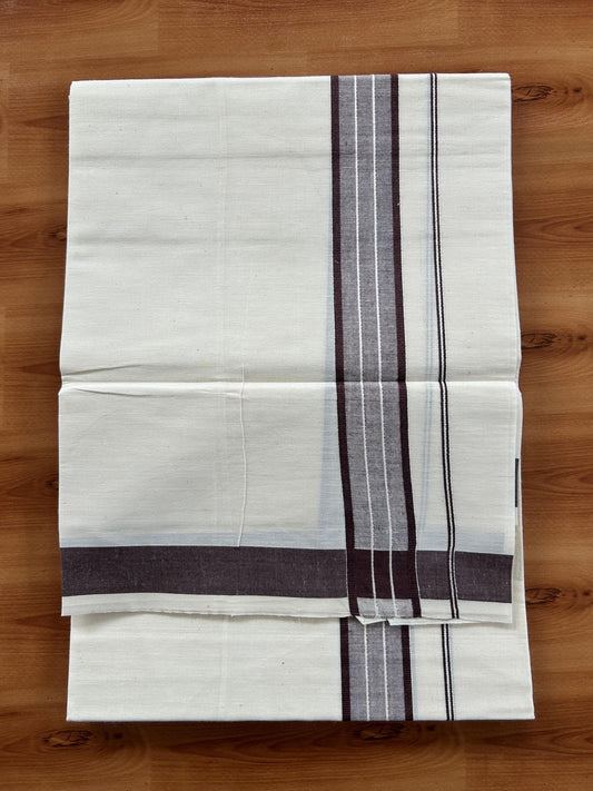 Single Off White - (Unbleached) Mundu/Dhoti - 20% Discount! KaithariKada Balaramapuram Pure Cotton 70x30 - 1.25 inch Brown Striped Kara (2 meter /4 muzham) - 6 KK5409 PMC