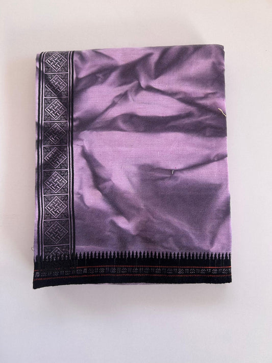 Single Kaily / Lungi - Kaitharikada - Mixed Cotton - 40s twisted - 1.75 inch Black Printed Design Kara With Light Purple & Black Shaded Colour Body (2 meter / 4 muzham) -  1 KK8088 SAT