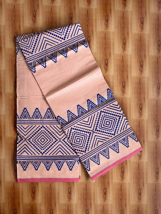Single Kaily / Lungi - Pure Cotton - (40s) -  Blue Printed design with Light Kavi colour body (2 meter / 4 muzham) - 13 KK8071 GAN