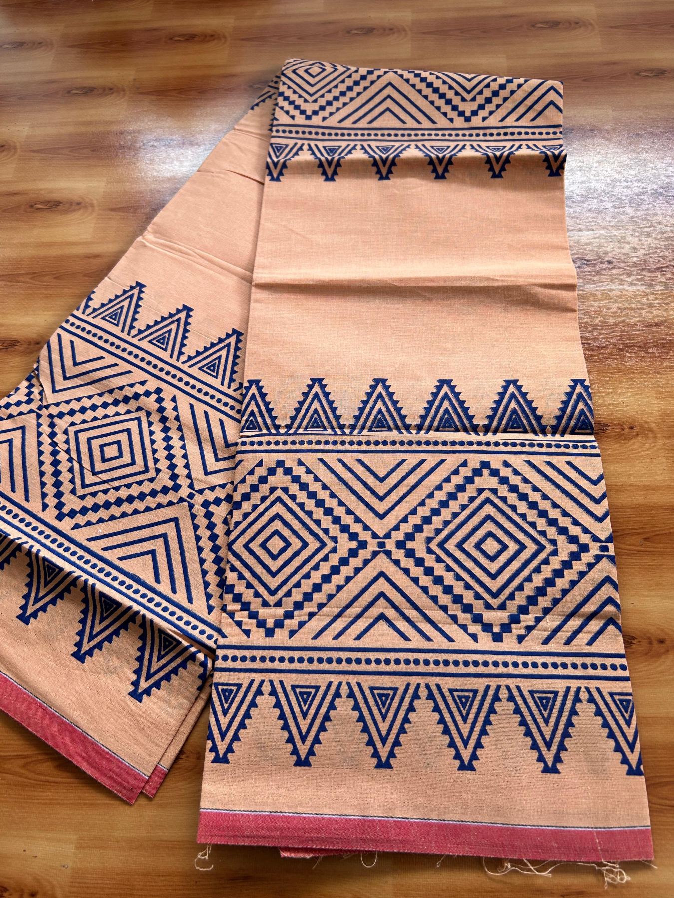 Single Kaily / Lungi - Pure Cotton - (40s) -  Blue Printed design with Light Kavi colour body (2 meter / 4 muzham) - 13 KK8071 GAN