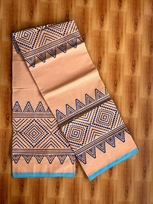 Single Kaily / Lungi - Pure Cotton - (40s) -  Blue Printed design with Light Kavi colour body (2 meter / 4 muzham) - 12 KK8071 GAN
