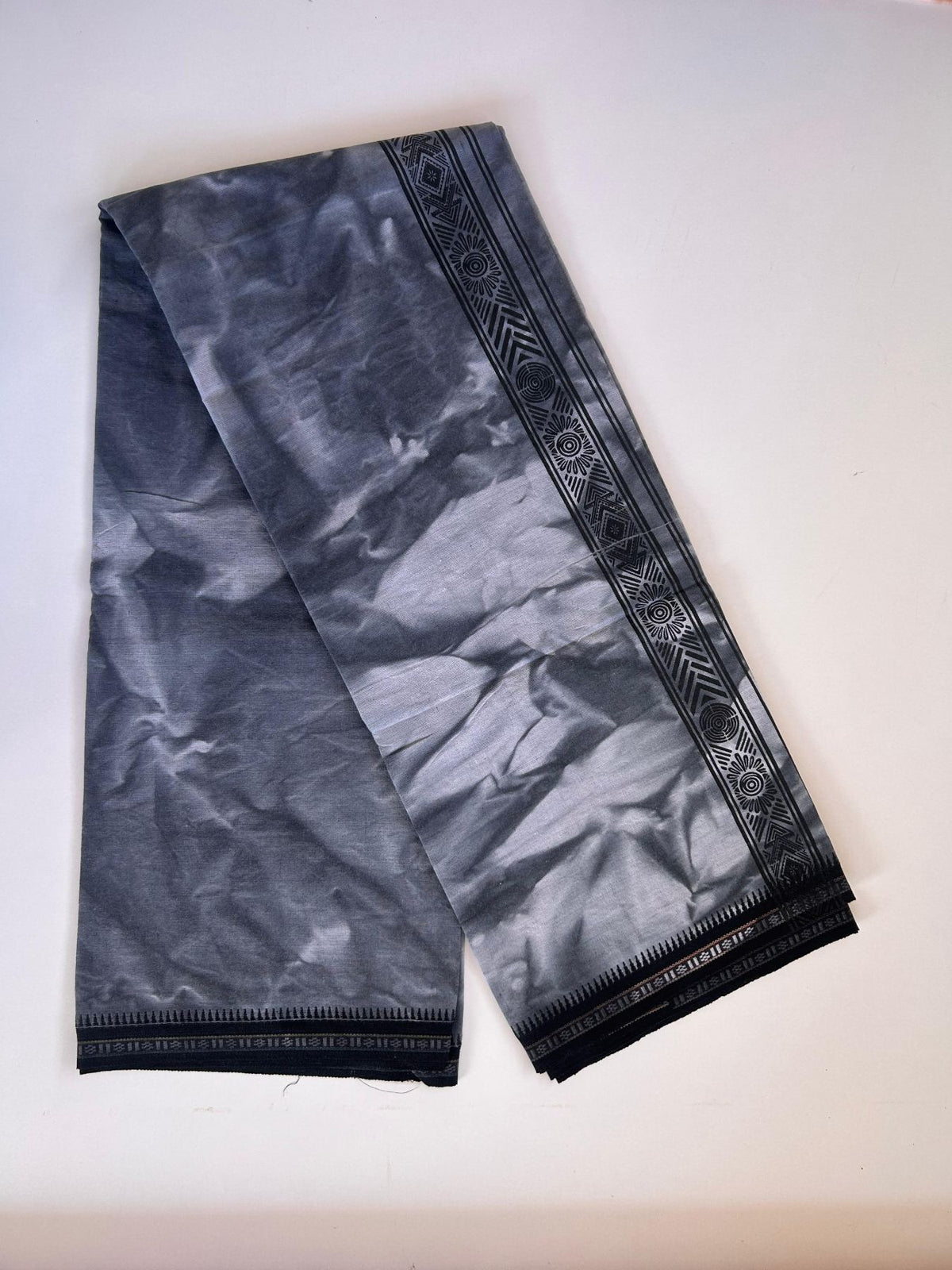 Single Kaily / Lungi - Kaitharikada - Mixed Cotton - 40s twisted - 1.5 inch Black Printed Design Kara With Ash Black & Black Shaded Colour Body (2 meter / 4 muzham) -  3 KK8088 SAT