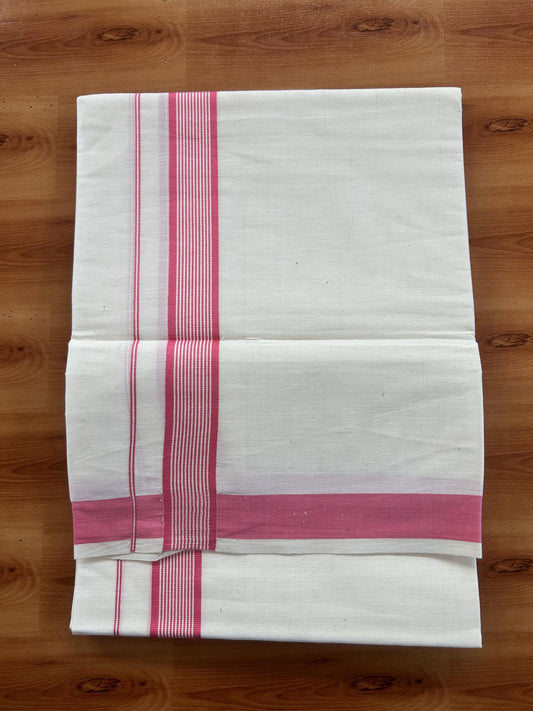 Single Off White - (Unbleached) Mundu/Dhoti - 20% Discount! KaithariKada Balaramapuram Pure Cotton 70x30 - 1.25 inch Rose Striped Kara (2 meter /4 muzham) - 7 KK5409 PMC
