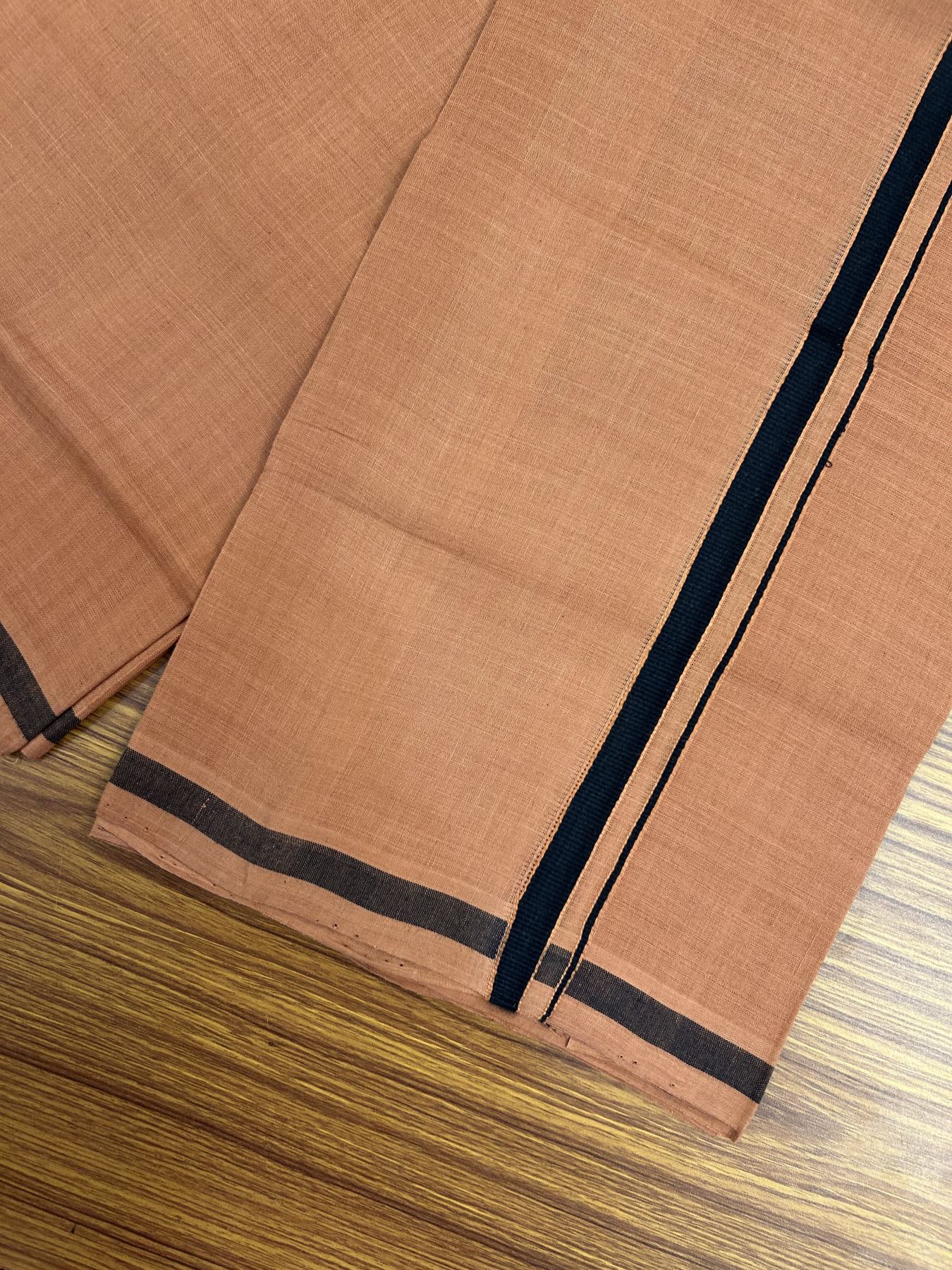 Handloom Single Hallmarked - 10% Discount ! KaithariKada 100% Pure Cotton - Mundu/Dhoti 0.5 inch Black  & Brown Kara with Kavi colour Body - (2 meter / 4 muzham) - 67 KK8044 ELA