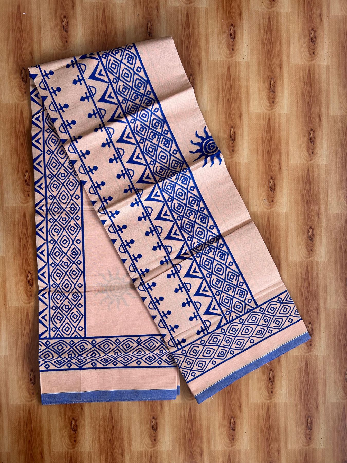Single Kaily / Lungi - Pure Cotton - (40s) -  Blue Printed design with Light Kavi colour body (2 meter / 4 muzham) - 15 KK8071 GAN