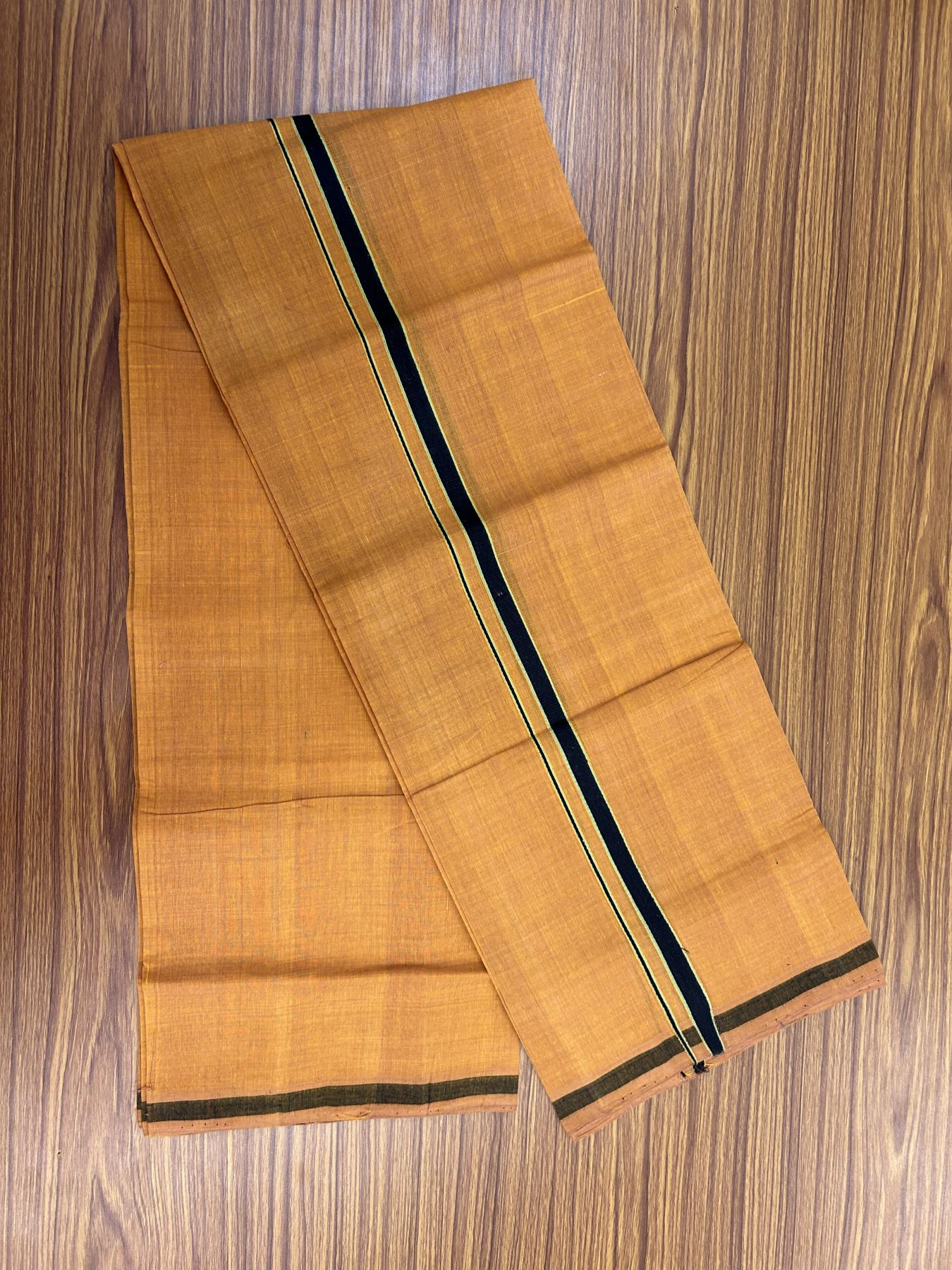 Handloom Single Hallmarked - 10% Discount ! KaithariKada 100% Pure Cotton - Mundu/Dhoti 0.5 inch Black & Parrot Green Kara with Kavi colour Body - (2 meter / 4 muzham) - 54 KK8044 ELA