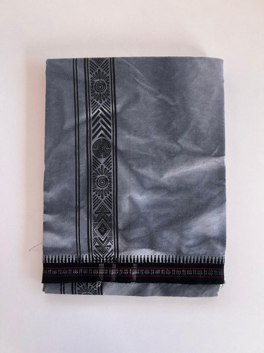 Single Kaily / Lungi - Kaitharikada - Mixed Cotton - 40s twisted - 1.5 inch Black Printed Design Kara With Ash Black & Black Shaded Colour Body (2 meter / 4 muzham) -  4 KK8088 SAT