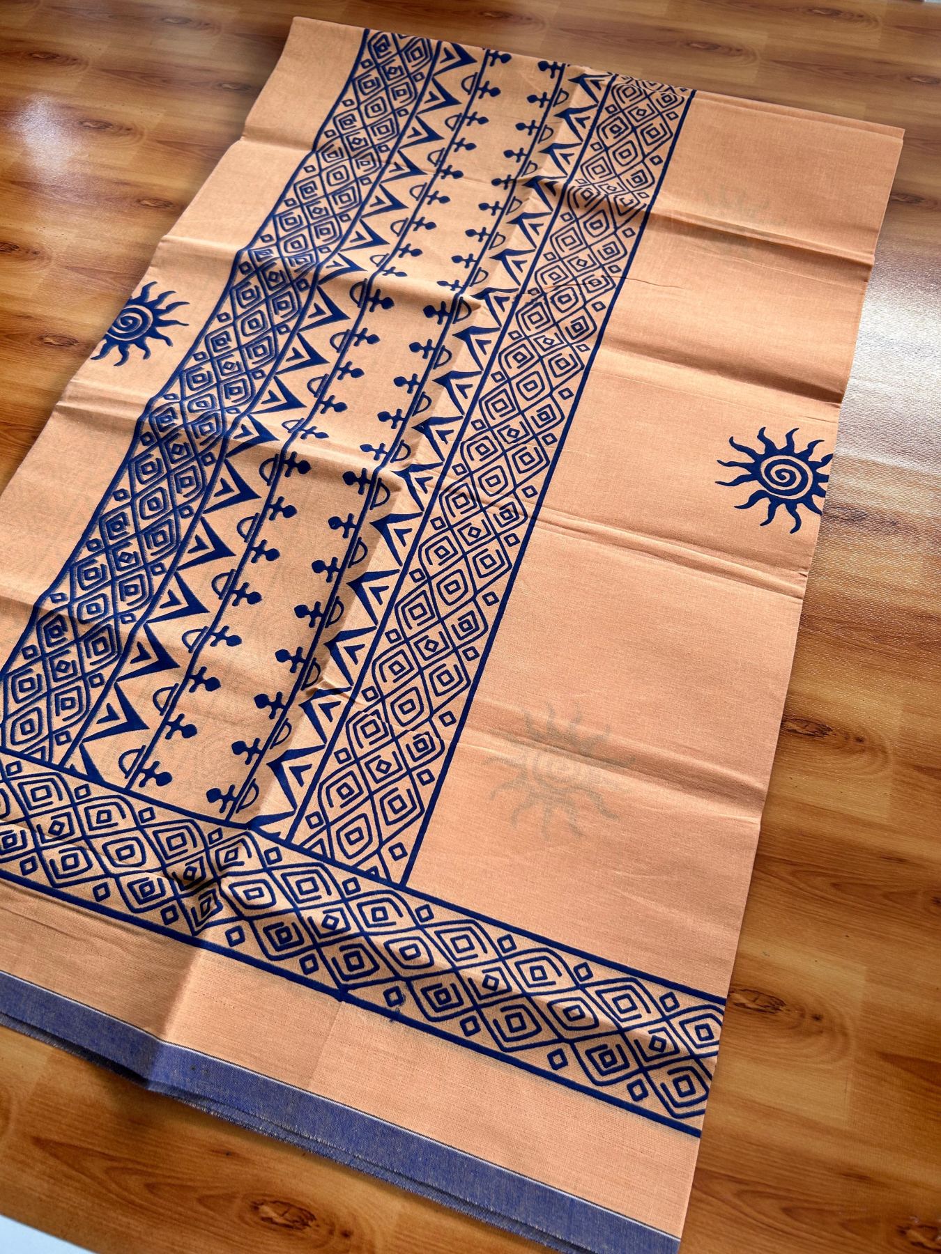 Single Kaily / Lungi - Pure Cotton - (40s) -  Blue Printed design with Light Kavi colour body (2 meter / 4 muzham) - 15 KK8071 GAN