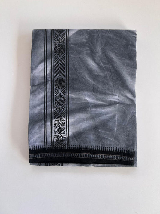 Single Kaily / Lungi - Kaitharikada - Mixed Cotton - 40s twisted - 1.5 inch Black Printed Design Kara With Ash Black & Black Shaded Colour Body (2 meter / 4 muzham) -  5 KK8088 SAT