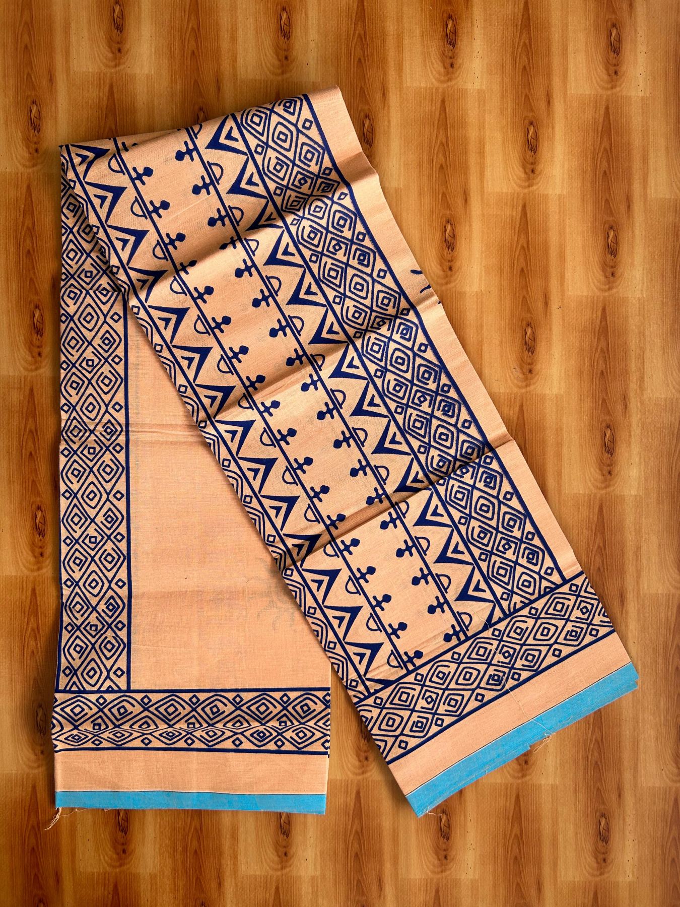 Single Kaily / Lungi - Pure Cotton - (40s) -  Blue Printed design with Light Kavi colour body (2 meter / 4 muzham) - 14 KK8071 GAN