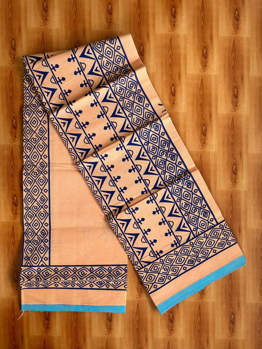 Single Kaily / Lungi - Pure Cotton - (40s) -  Blue Printed design with Light Kavi colour body (2 meter / 4 muzham) - 14 KK8071 GAN