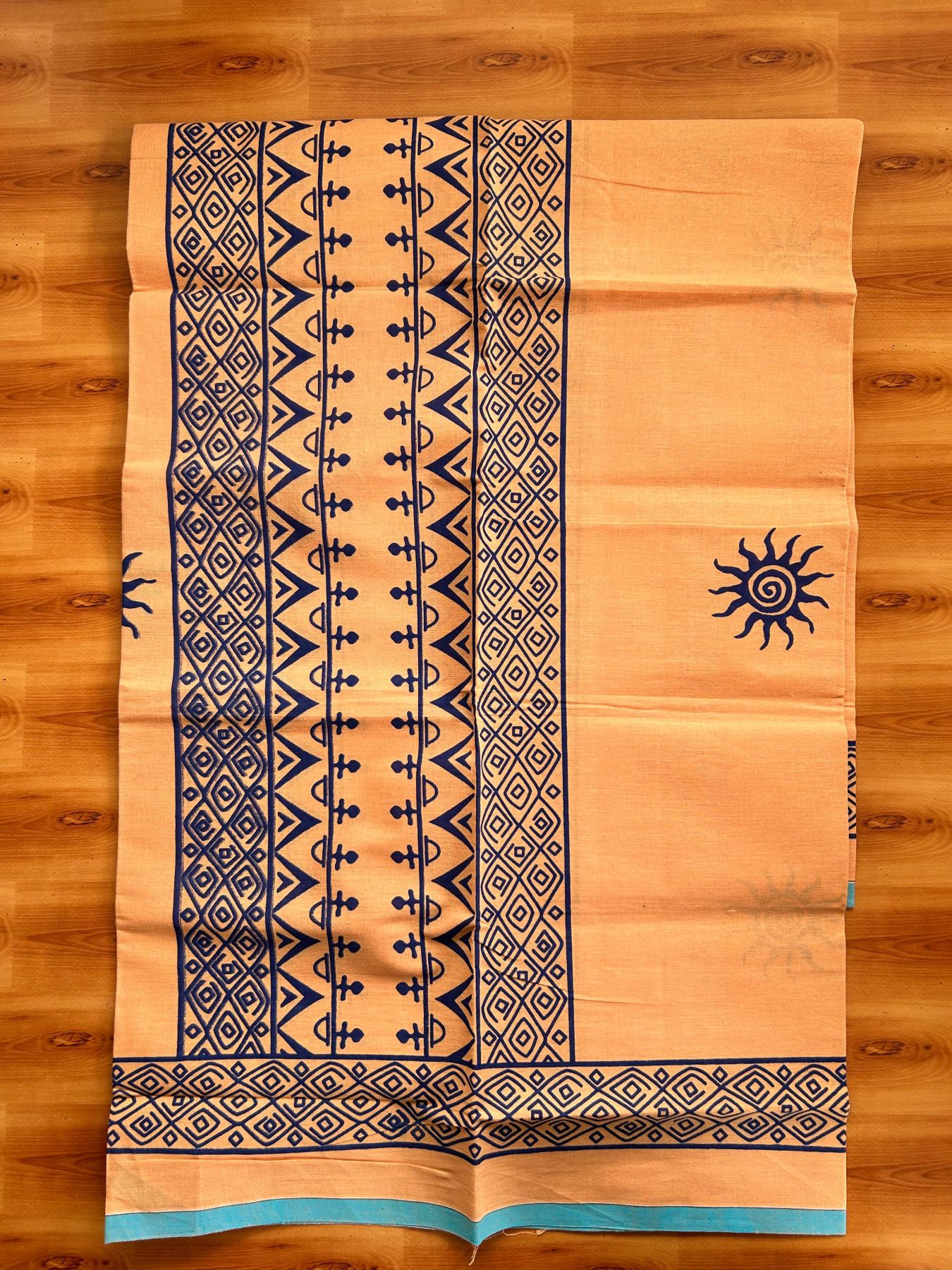 Single Kaily / Lungi - Pure Cotton - (40s) -  Blue Printed design with Light Kavi colour body (2 meter / 4 muzham) - 14 KK8071 GAN