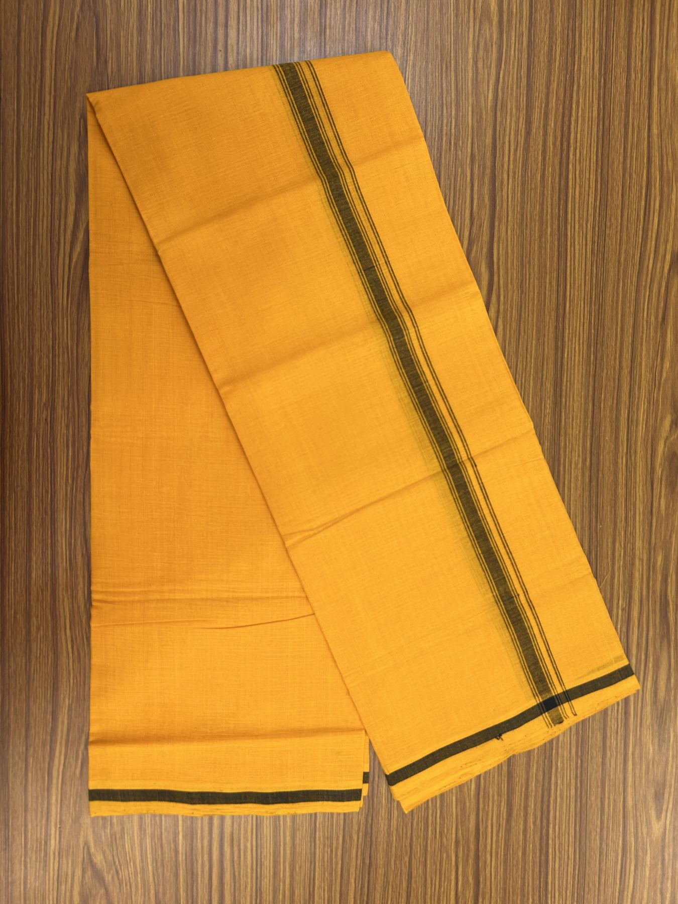 Handloom Single Hallmarked - 10% Discount !! KaithariKada 100% Pure Cotton - Mundu/Dhoti 2 cm Black Striped Kara with Light Orange colour Body - (2 meter / 4 muzham) - 40 KK8044 ELA