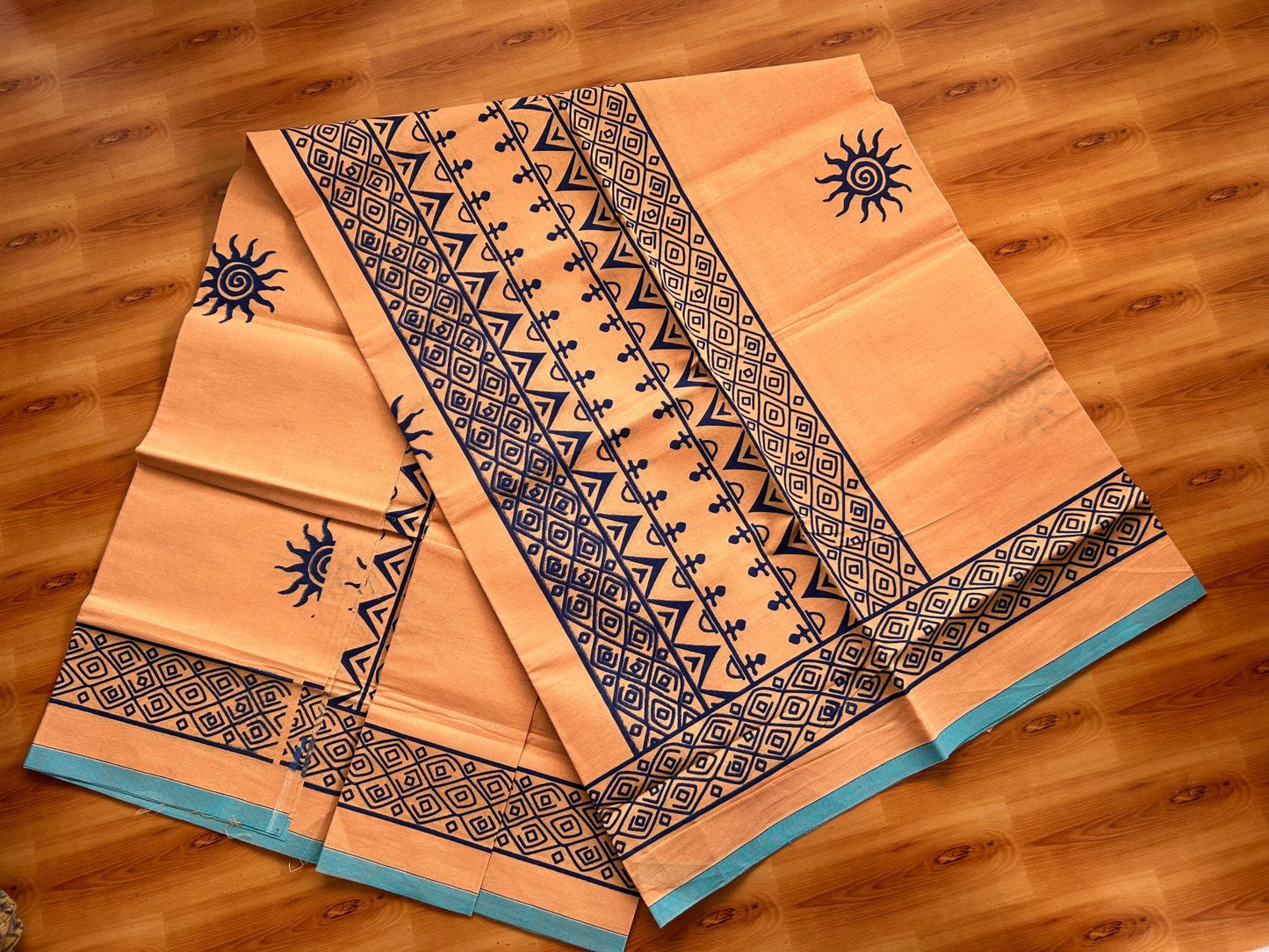 Single Kaily / Lungi - Pure Cotton - (40s) -  Blue Printed design with Light Kavi colour body (2 meter / 4 muzham) - 14 KK8071 GAN