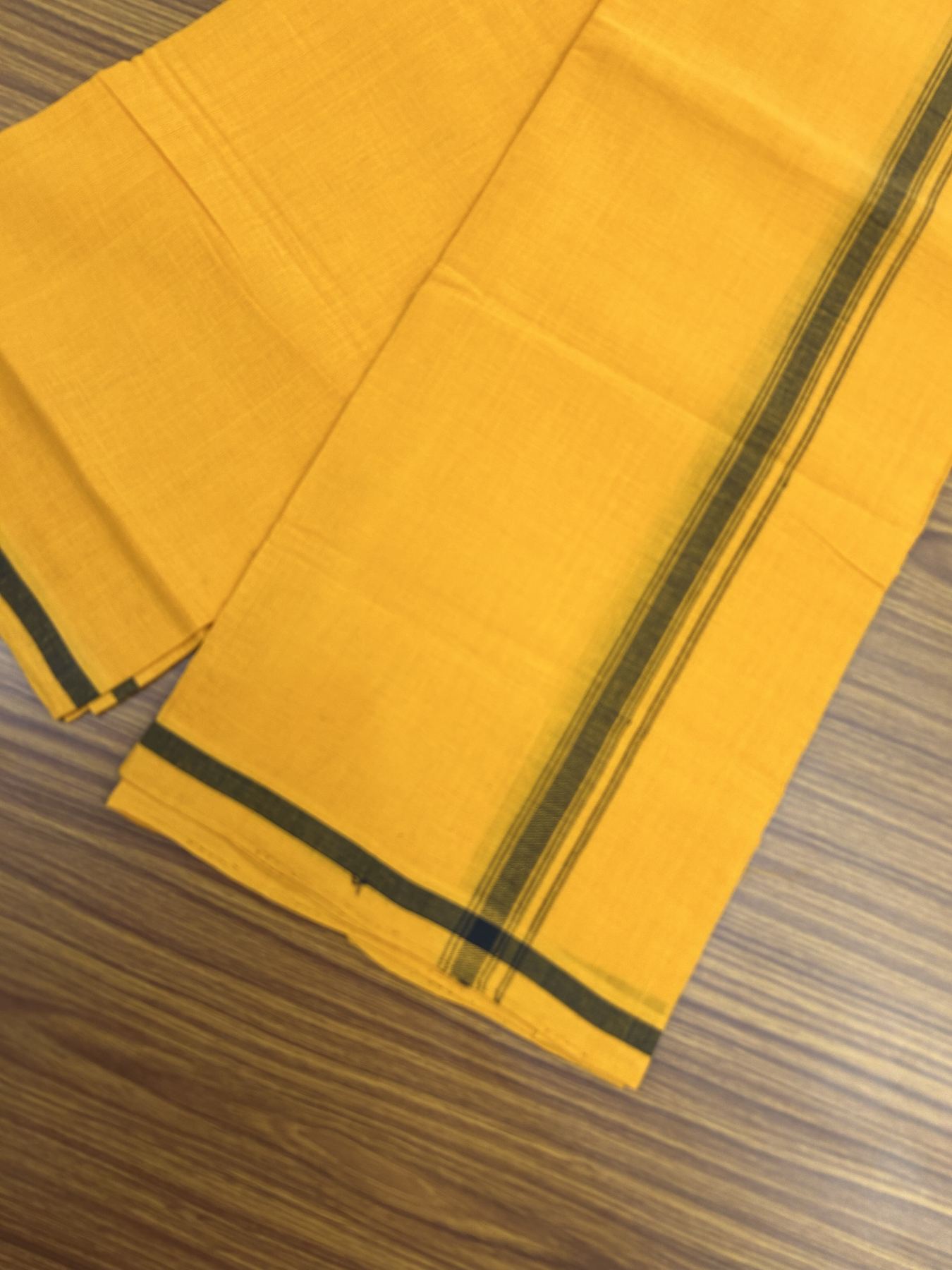 Handloom Single Hallmarked - 10% Discount !! KaithariKada 100% Pure Cotton - Mundu/Dhoti 2 cm Black Striped Kara with Light Orange colour Body - (2 meter / 4 muzham) - 40 KK8044 ELA