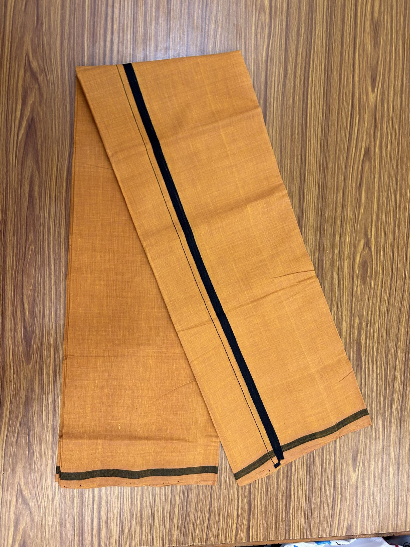 Handloom Single Hallmarked - 10% Discount ! KaithariKada 100% Pure Cotton - Mundu/Dhoti 0.5 inch Black Kara with Kavi colour Body - (2 meter / 4 muzham) - 66 KK8044 ELA