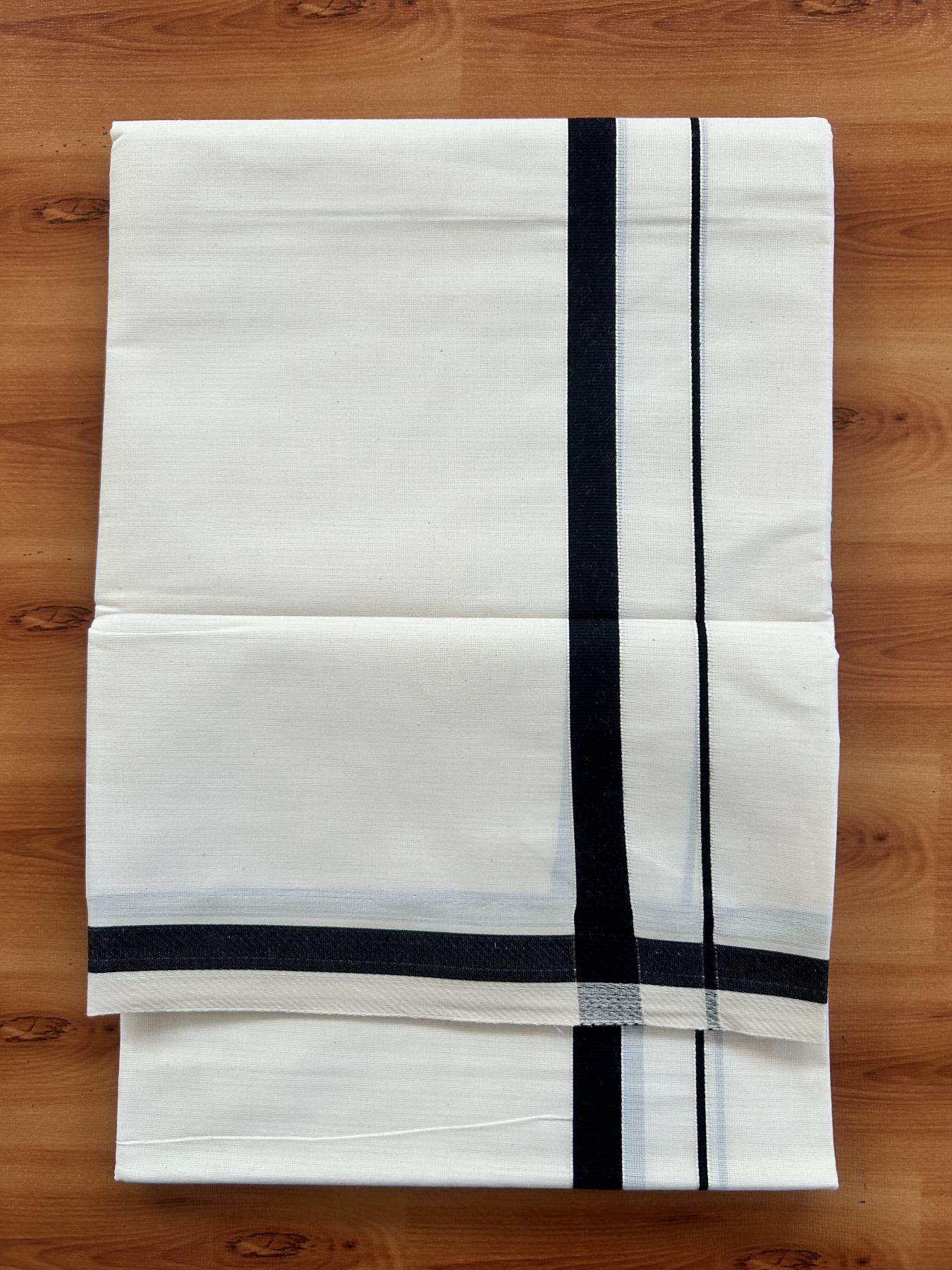 Single Off White - (Unbleached) Mundu/Dhoti - KaithariKada Balaramapuram Pure Cotton 70x30 - 0.5 cm Black Kara (2 meter /4 muzham) - 14 KK5409 PMC