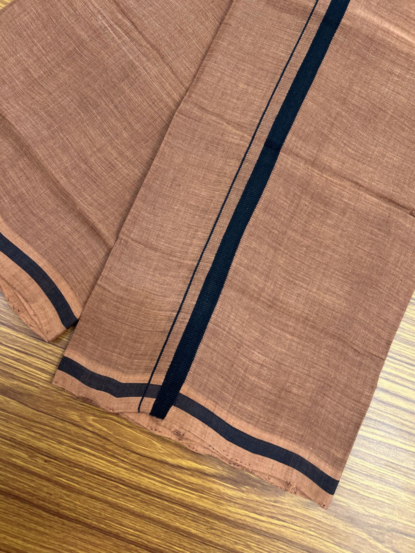 Handloom Single Hallmarked - 10% Discount ! KaithariKada 100% Pure Cotton - Mundu/Dhoti 0.5 inch Black Kara with Kavi colour Body - (2 meter / 4 muzham) - 75 KK8044 ELA