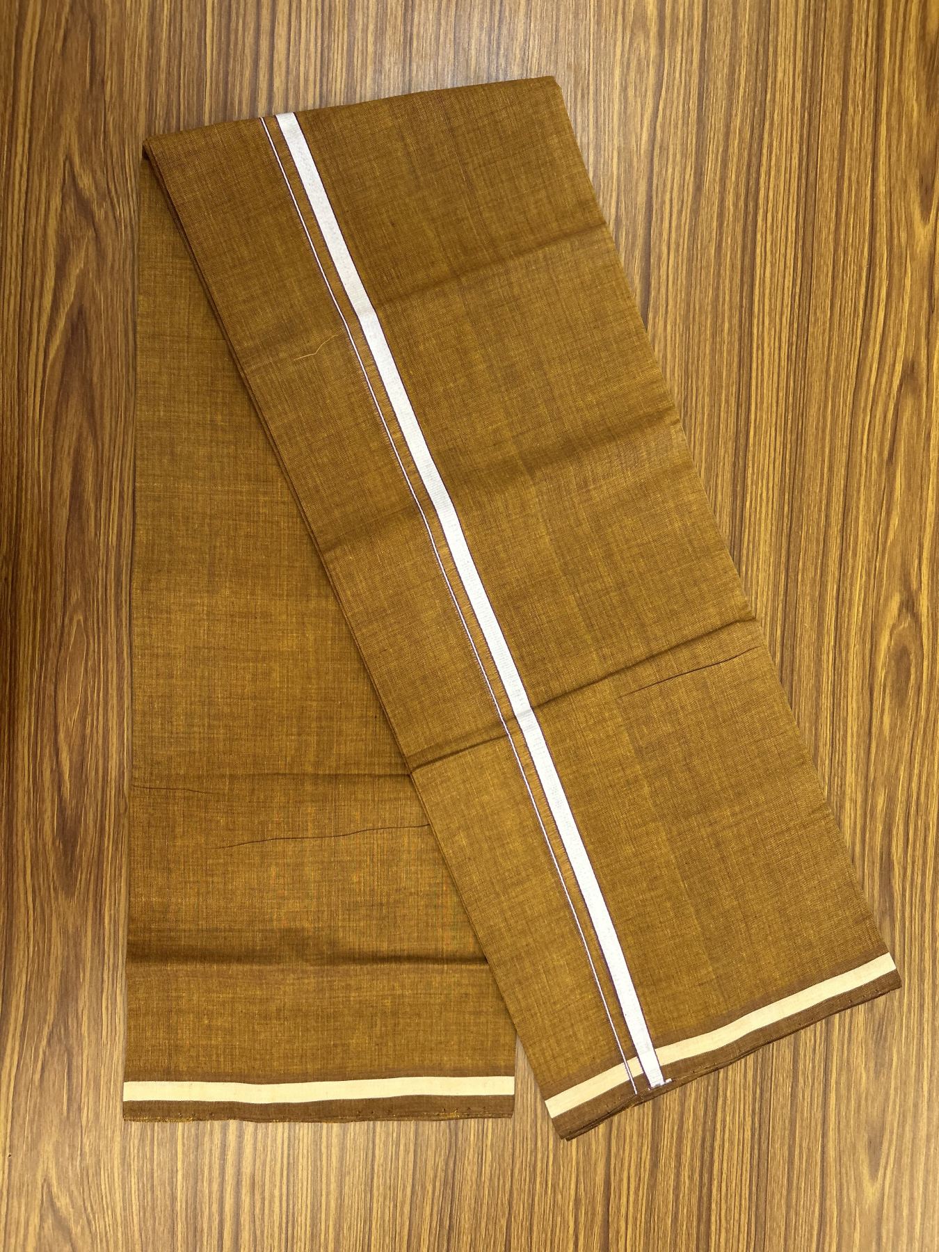 Handloom Single Hallmarked - 10% Discount ! KaithariKada 100% Pure Cotton - Mundu/Dhoti 0.5 inch White & Violet Kara with Kavi colour Body - (2 meter / 4 muzham) - 71 KK8044 ELA