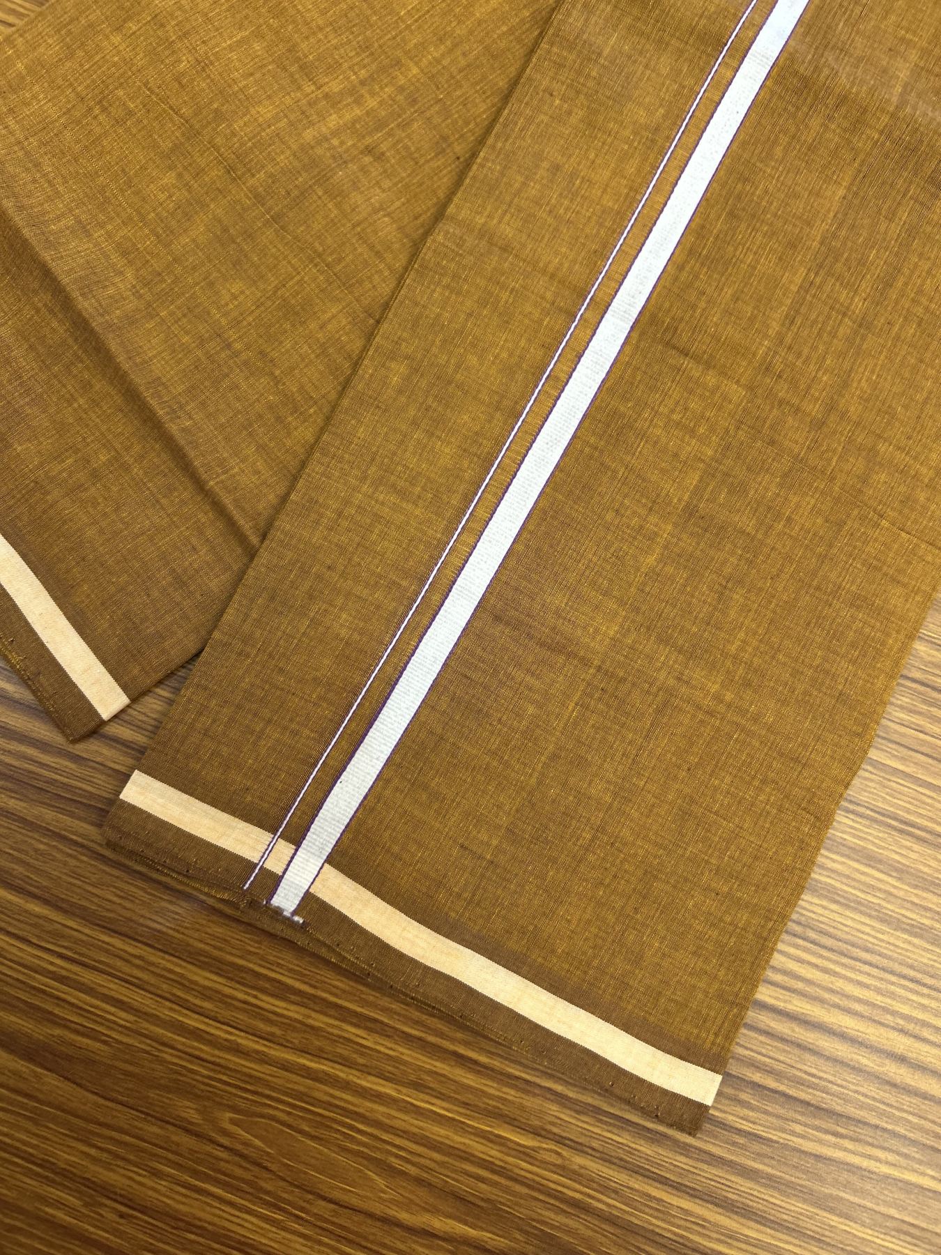 Handloom Single Hallmarked - 10% Discount ! KaithariKada 100% Pure Cotton - Mundu/Dhoti 0.5 inch White & Violet Kara with Kavi colour Body - (2 meter / 4 muzham) - 71 KK8044 ELA