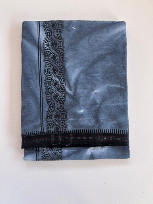 Single Kaily / Lungi - Kaitharikada - Mixed Cotton - 40s twisted - 2 inch Black Printed Design Kara With Ash Blue & White Shaded Colour Body (2 meter / 4 muzham) -  14 KK8088 SAT