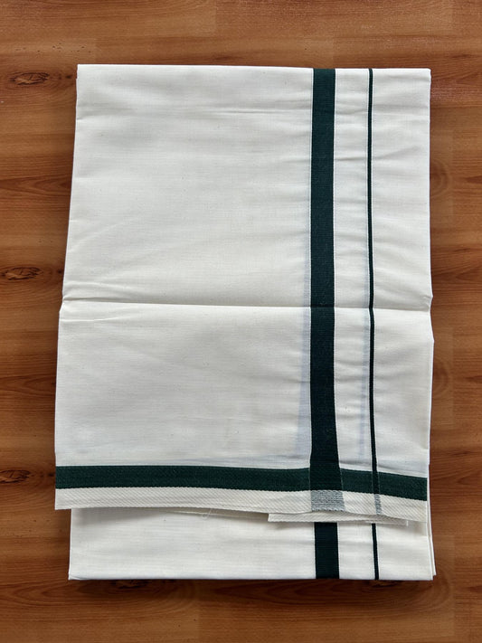 Single Off White - (Unbleached) Mundu/Dhoti - KaithariKada Balaramapuram Pure Cotton 70x30 - 0.5 cm Green Kara (2 meter /4 muzham) - 13 KK5409 PMC