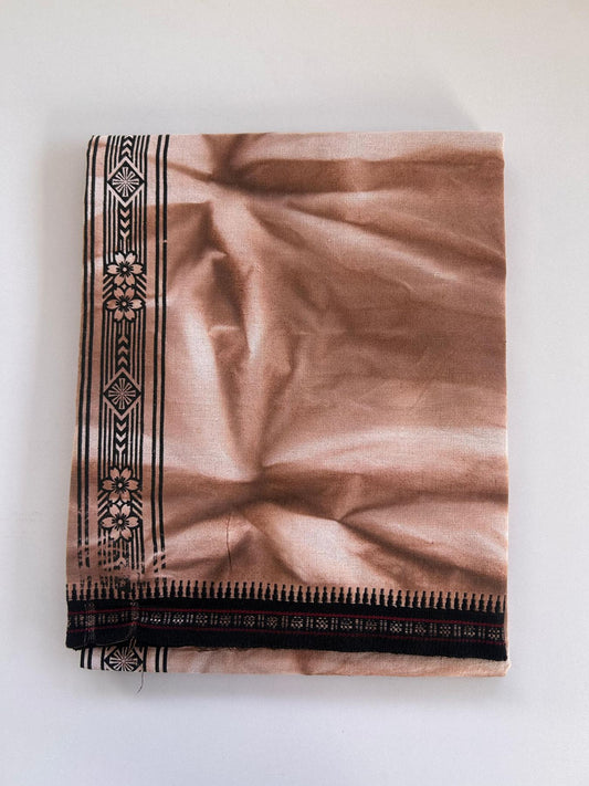 Single Kaily / Lungi - Kaitharikada - Mixed Cotton - 40s twisted - 2 inch Black Printed Design Kara With Peach Brown & White Shaded Colour Body (2 meter / 4 muzham) -  17 KK8088 SAT